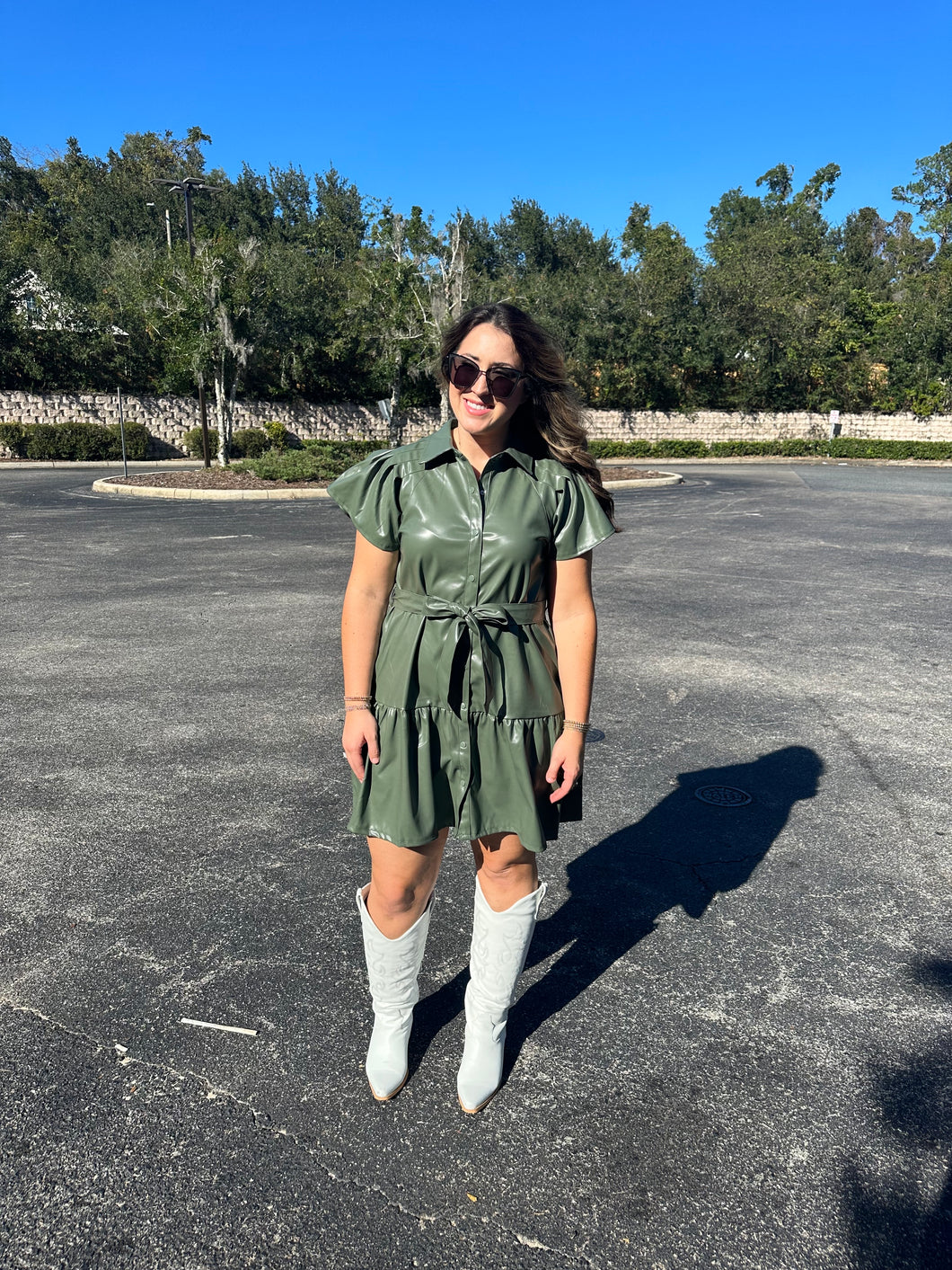 Olive Leather Dress