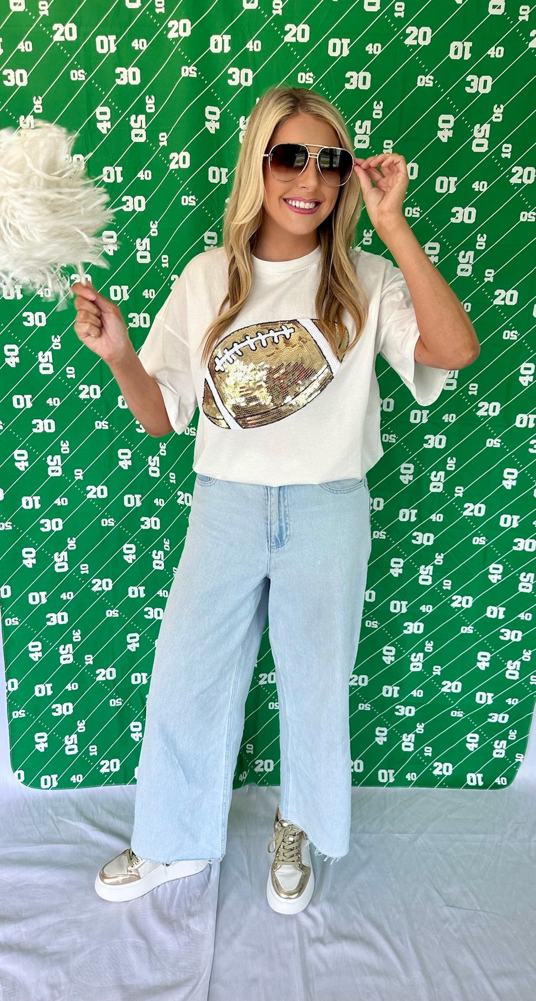 White Sparkle Football Tee