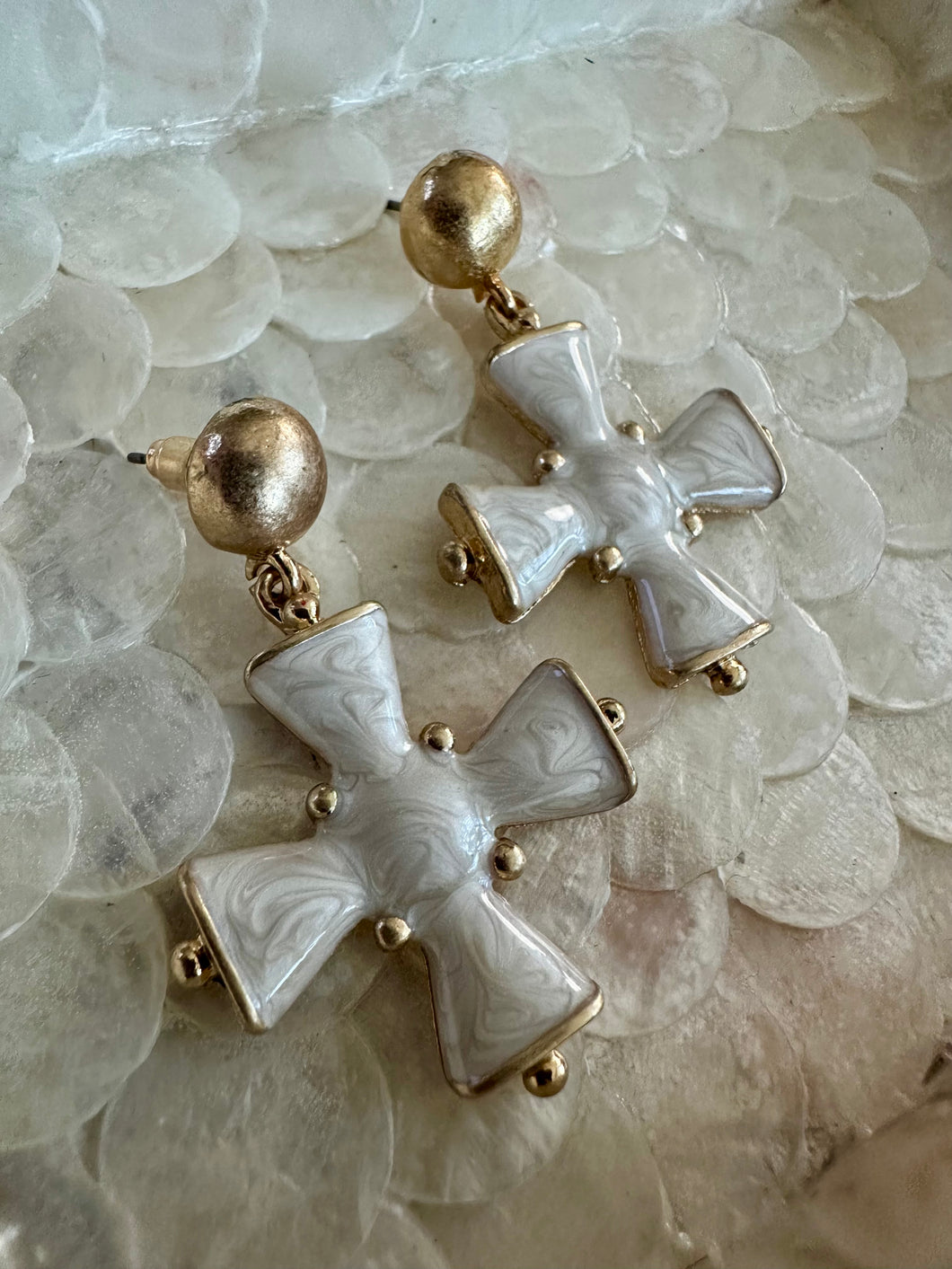 Marble Maltese Cross Drop Earrings