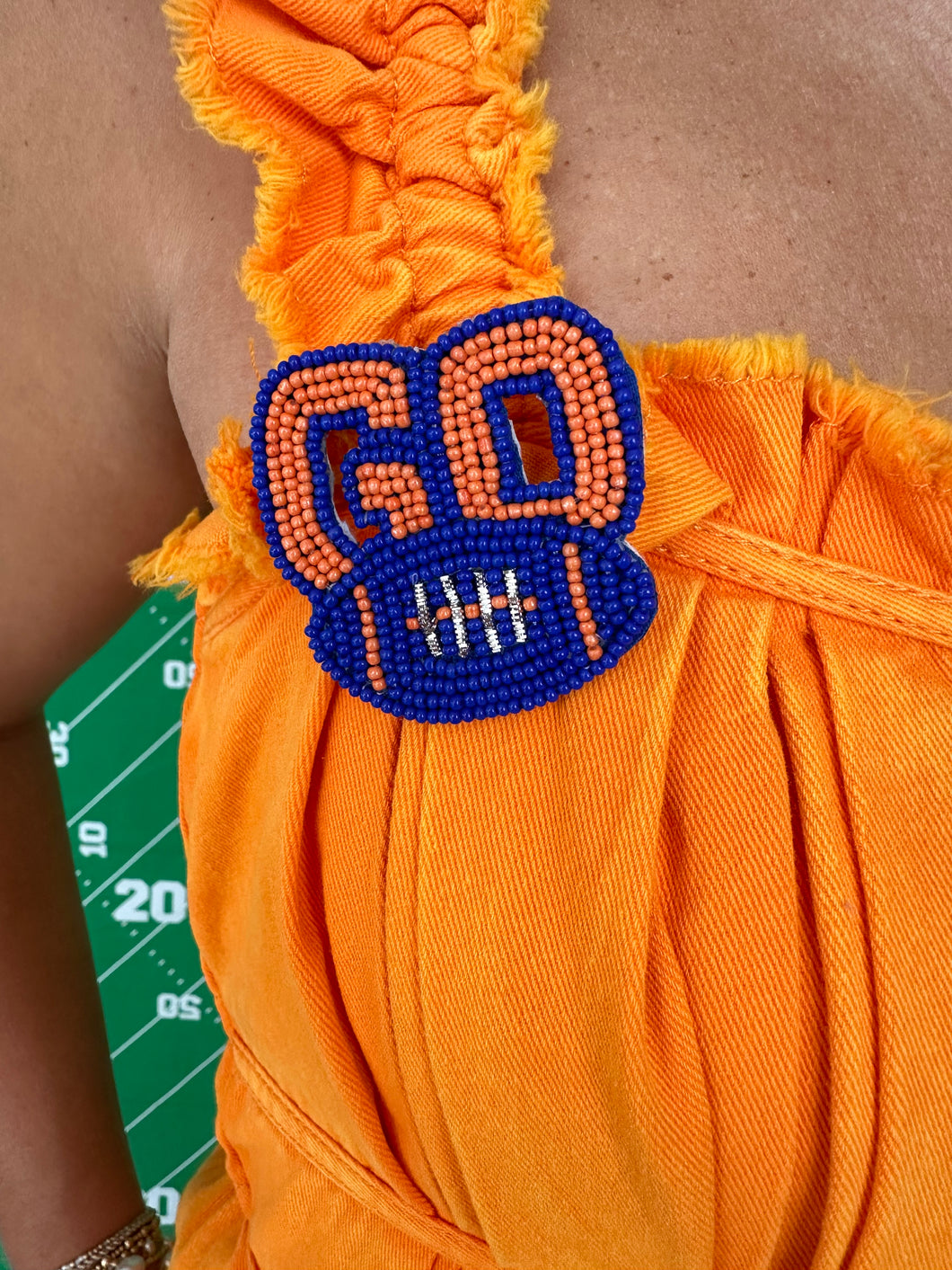 Beaded GO Football Pin