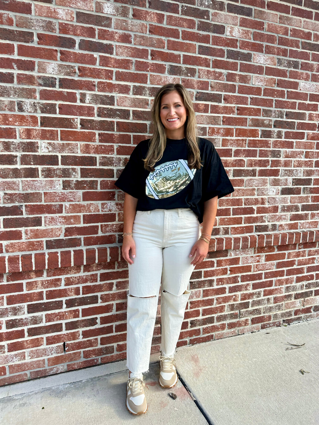 Black Sparkle Football Tee