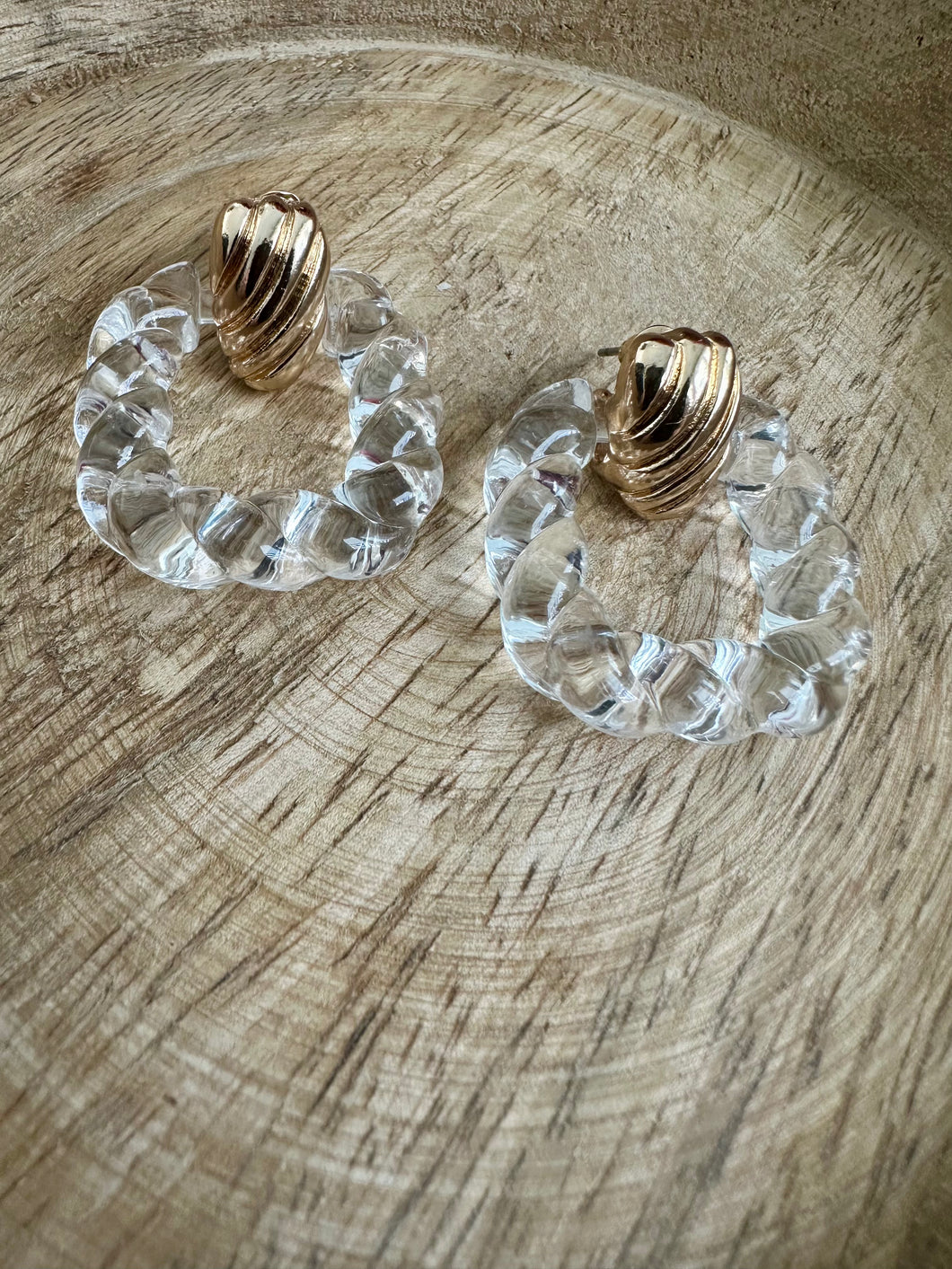 Twist Braids Square Clear Earrings