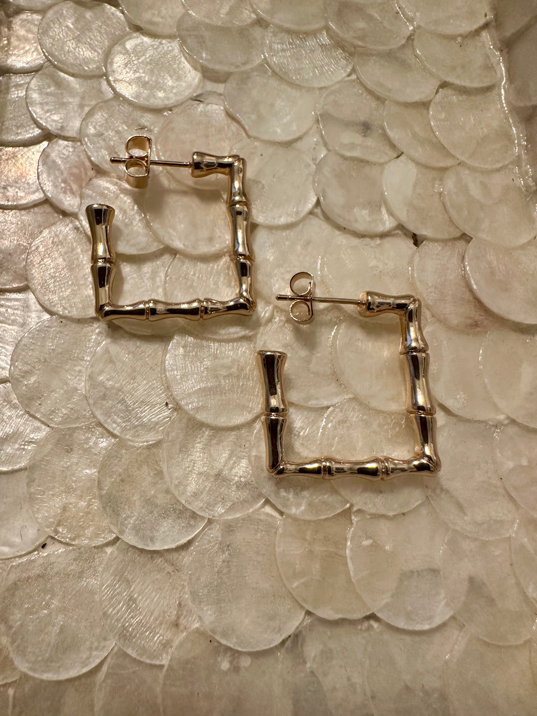 Bamboo Texture Open Square Hoops