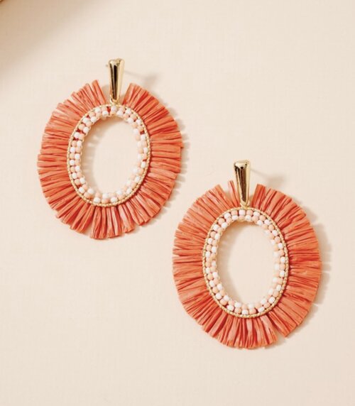 Orange Fringe Oval Earrings