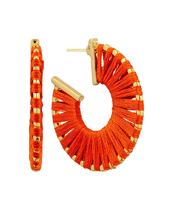 Orange Thread Metal Hoop Earrings